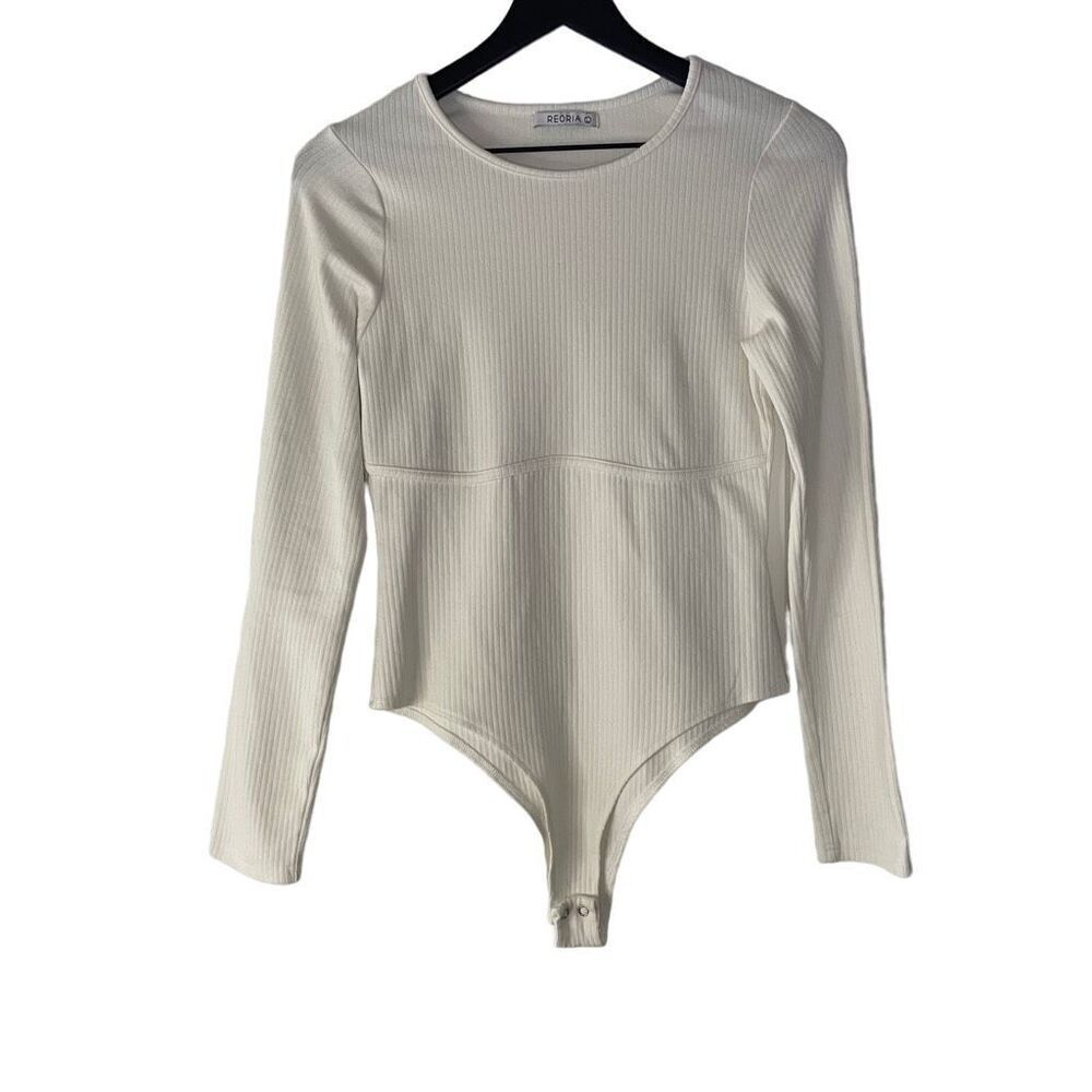 ReoRia Long Sleeve Ribbed Bodysuit Cream size Large